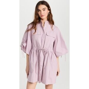 Hevron Mauve Pink Cotton Utility Mini Dress Drawstring Waist Small